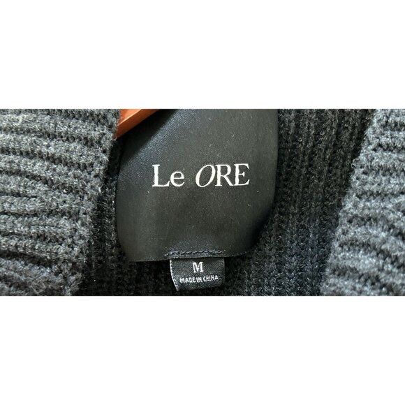 Le ORE Knit Sweater Charcoal Gray Raglan Sleeve Cropped Sweater Merino Blend Siz - Picture 4 of 10